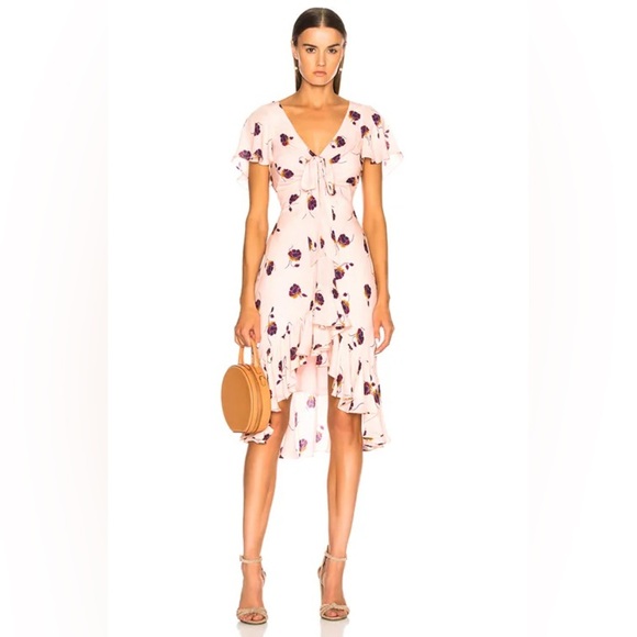 CINQ A SEPT Mateo Floral Ruffle 100% Silk Ruffle Dress in Pearl Blush - Picture 1 of 16